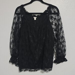 Cato Black Sheer Lace Blouse